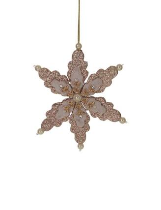 Front. Melrose - 6" Blush Pink Pearls and Gems Embellished Snowflake Christmas Ornament - Pink.