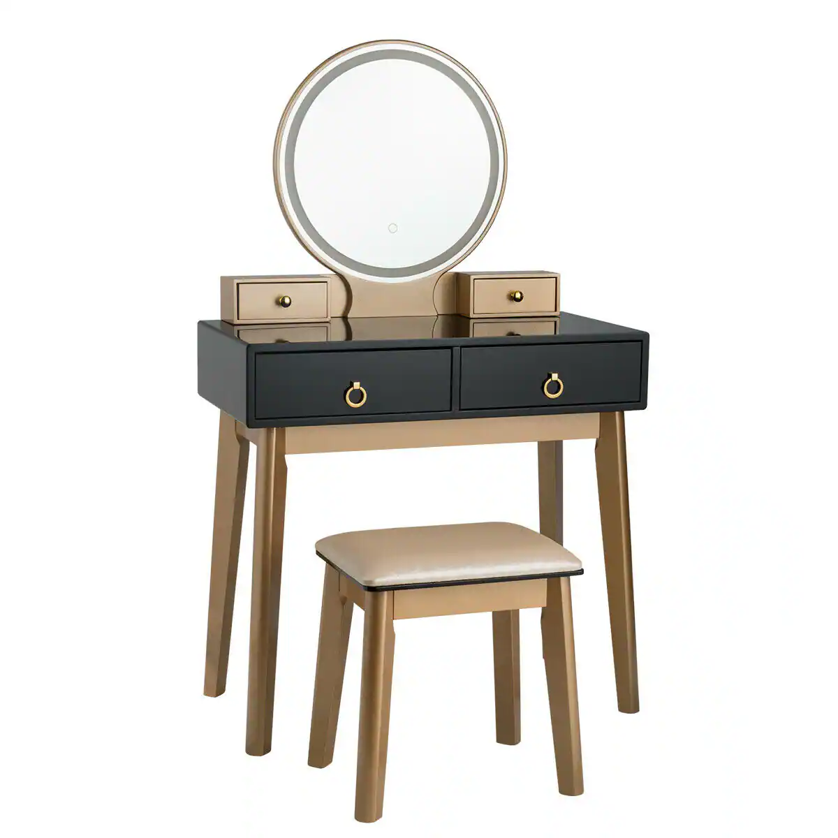 Alt View 4. Gymax - Gymax Makeup Dressing Vanity Table Set w/ Touch Screen Dimming Mirror Black - Black.