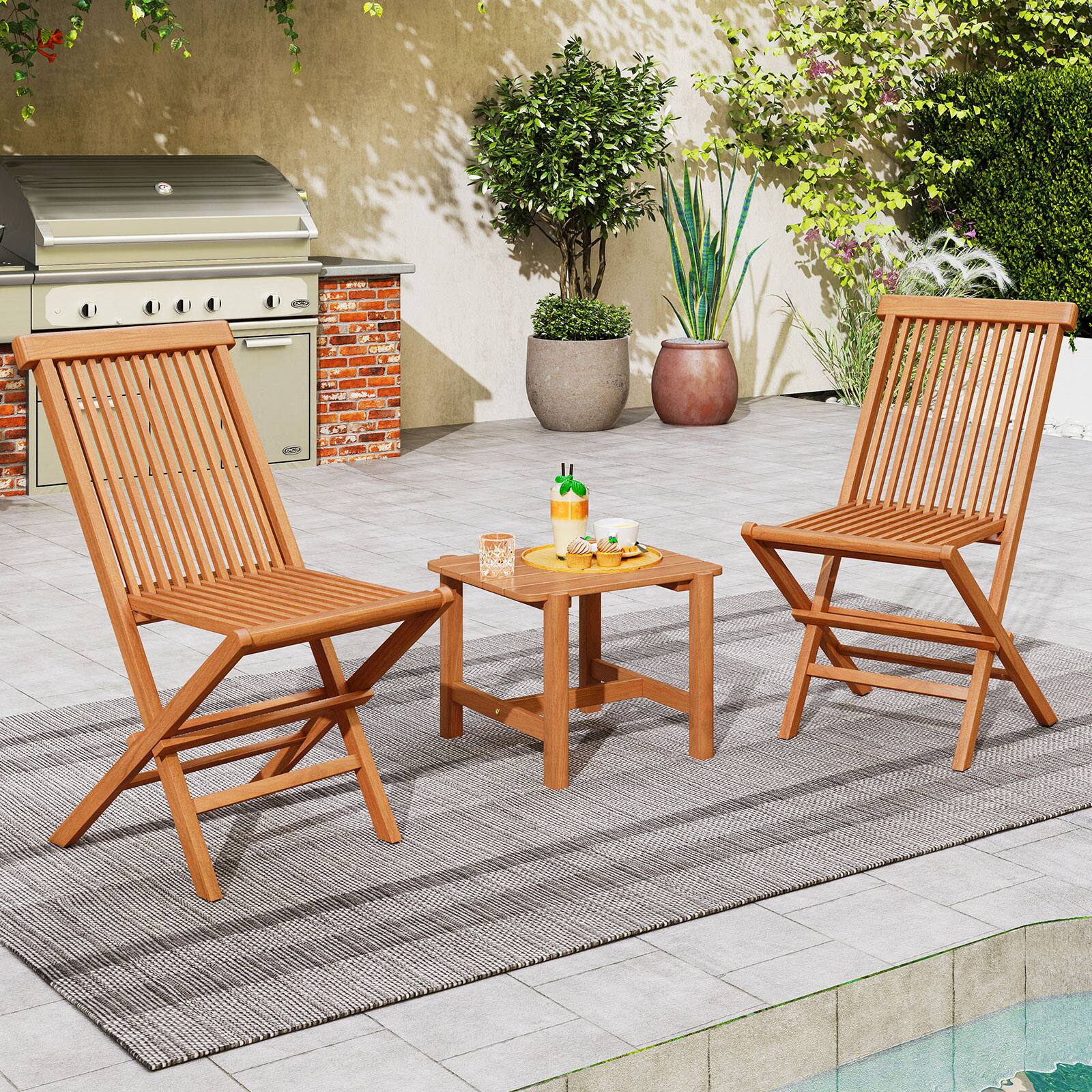 Alt View 3. Gymax - Gymax Teak Wood Patio Chairs Set of 4 Outdoor Folding Chairs w/ High Back for Dining - Natural.