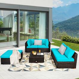 Gymax - 6PCS Rattan Patio Sectional Sofa Set Outdoor Furniture Set w/ Cushions - Turquoise