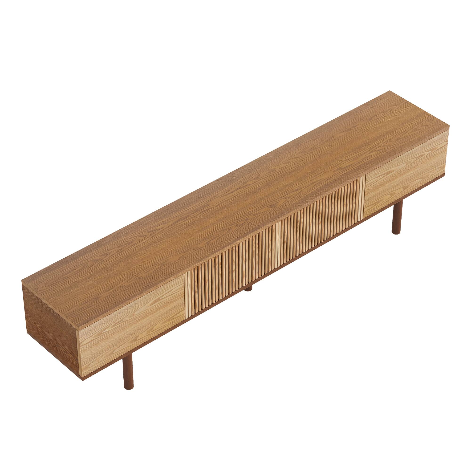 Alt View 6. luck idea - 86.6" Solid Wood TV Stand, Media Console with Storage Space - Natural Color.