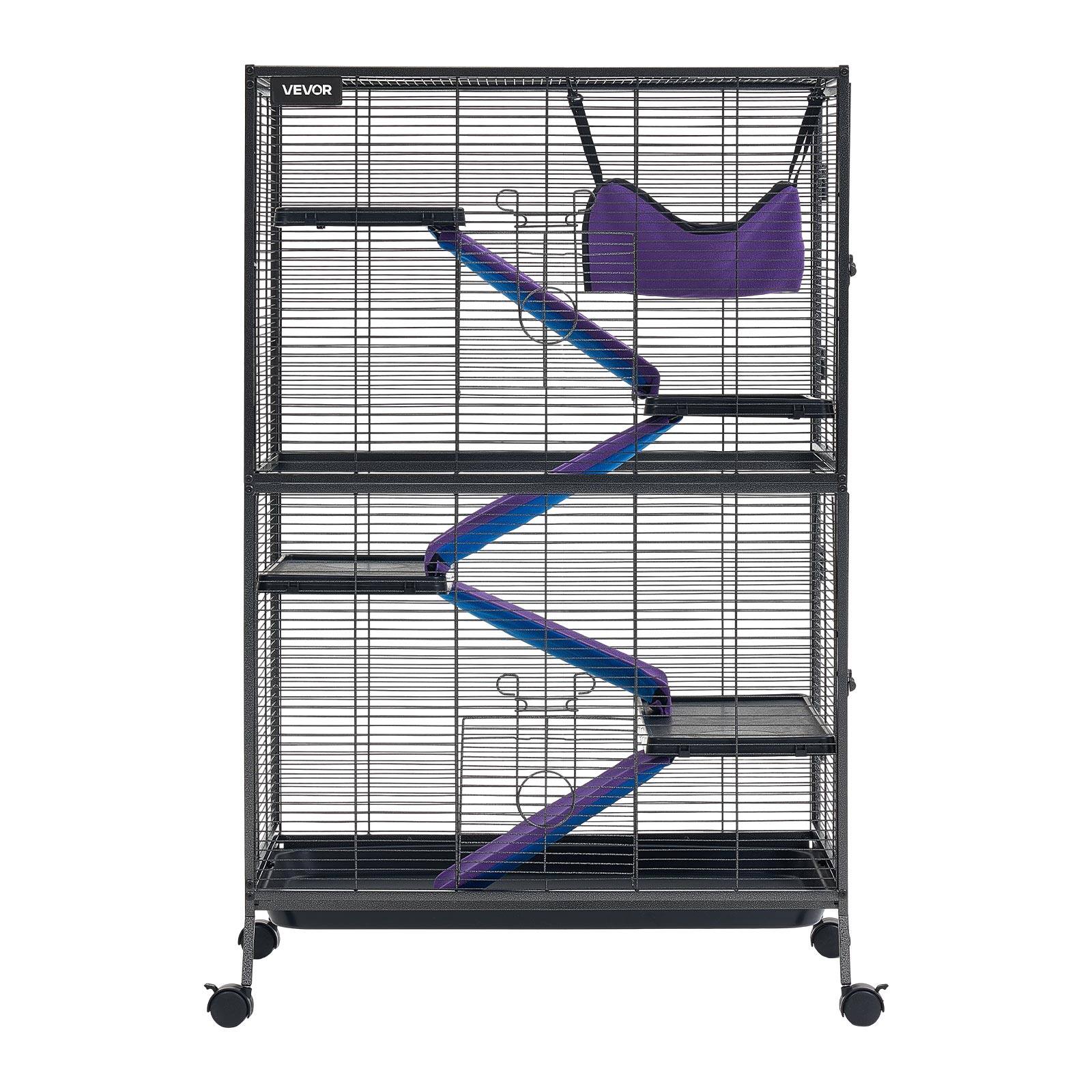 Alt View 5. VEVOR - Metal Small Animal Cage 50"H 5-Tier Rolling Ferret Cage On Wheels, 0.55" Wire Spacing Large Cages with Hammock, Ramps - Black with Silver Coating.