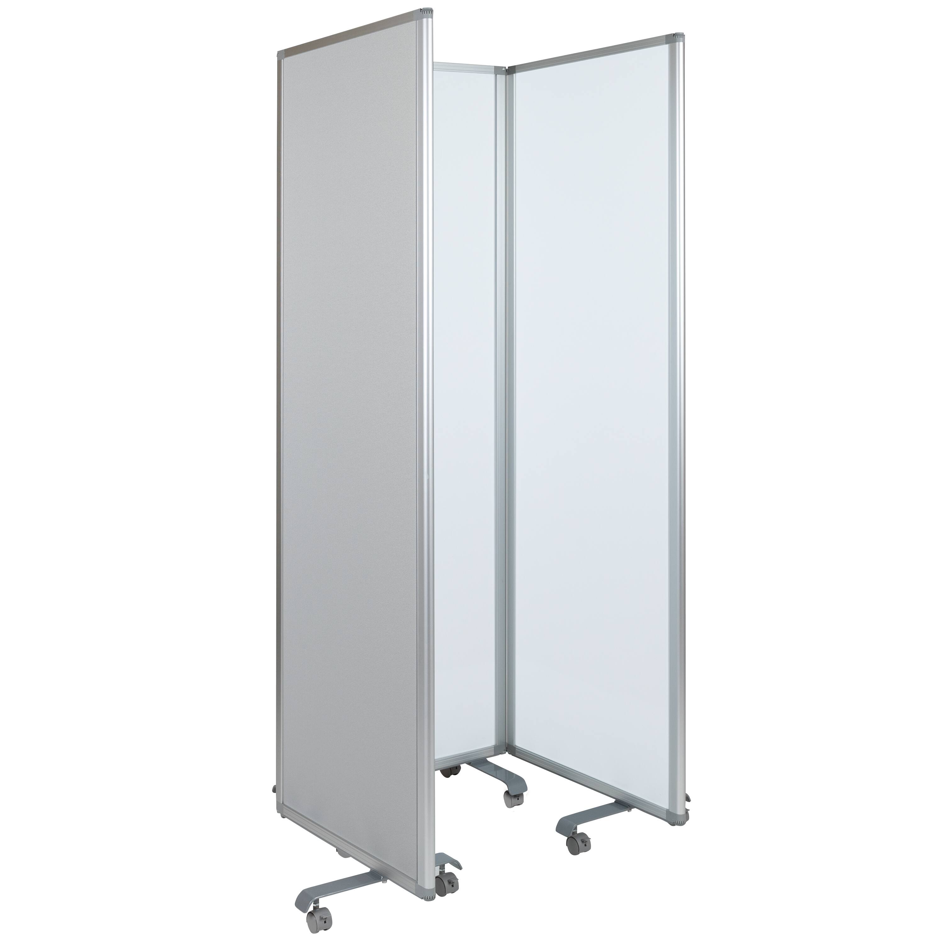 Alt View 7. Emma + Oliver - Mobile Whiteboard/Cloth 3 Section Partition with Locking Casters, 72"H x 24"W - White/Gray.