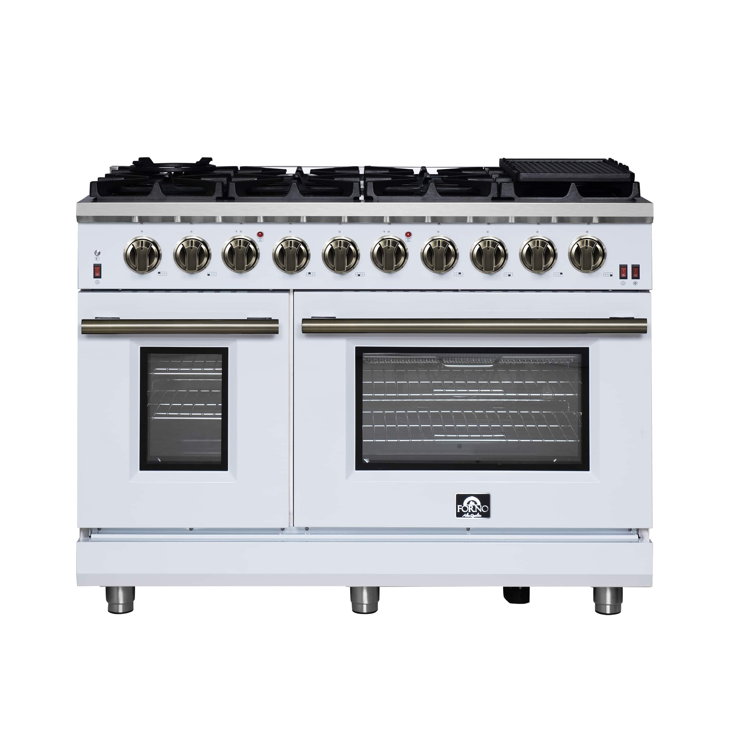 Forno Appliances - Massimo 6.58 Cu. Ft. Freestanding True Convection Gas Range with Air Fryer Kit, Wok Support & Two Griddles - White
