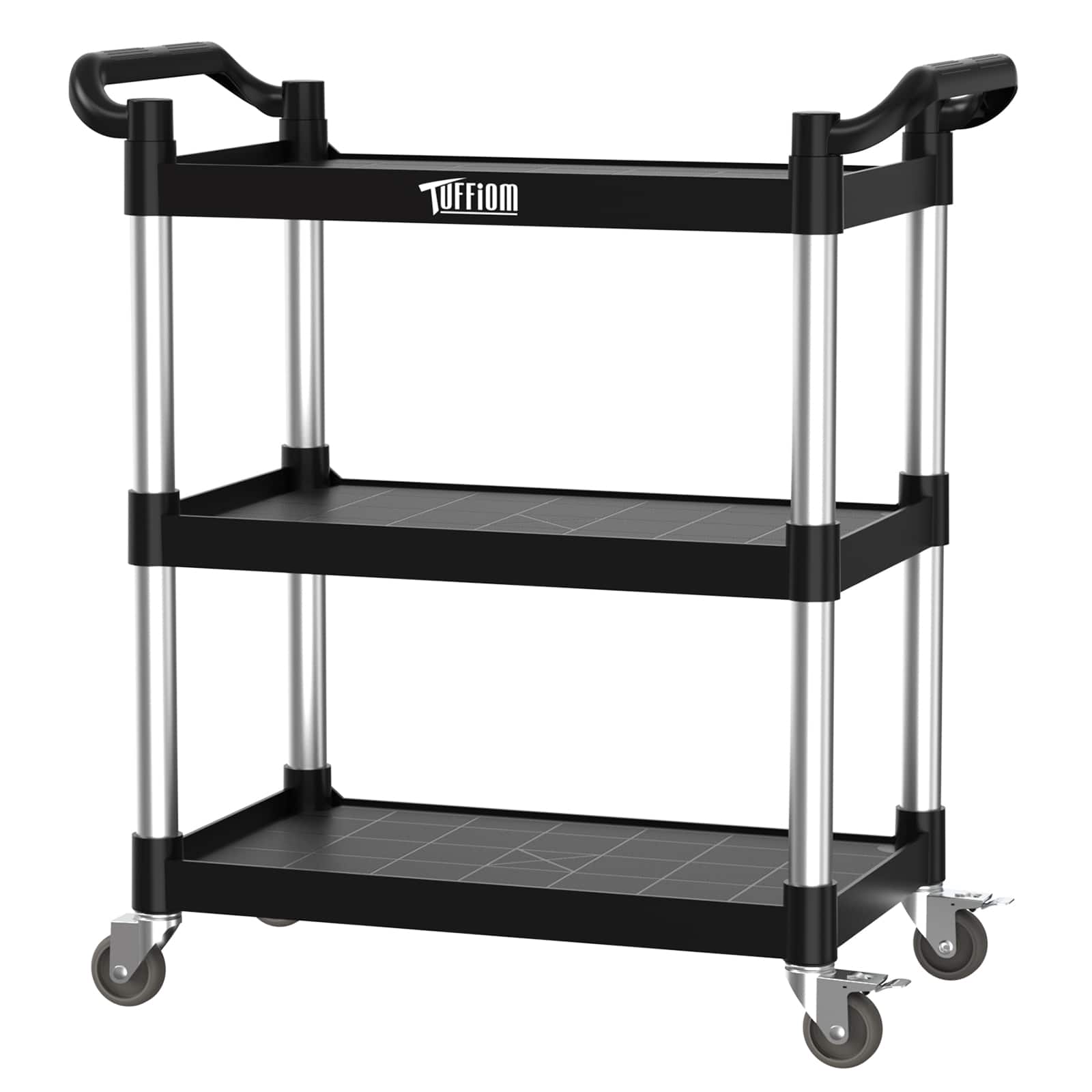 Winado - 3-Tier Commercial Utility Cart Heavy Duty Rolling Service Cart with Swivel Wheels, 390lb Capacity for Restaurant Garage - Black
