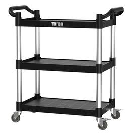 Winado - 3-Tier Commercial Utility Cart Heavy Duty Rolling Service Cart with Swivel Wheels, 390lb Capacity for Restaurant Garage - Black