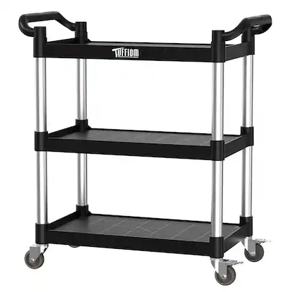 Front. Winado - 3-Tier Commercial Utility Cart Heavy Duty Rolling Service Cart with Swivel Wheels, 390lb Capacity for Restaurant Garage - Black.