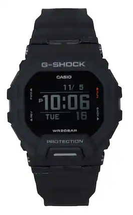 G-SHOCK DISP MODE CASIO 11/5 FWD RUN P 10:06 REV 16 BACK TUE WR20BAR START LAP PROTECTION