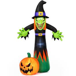 Costway - 8 FT Halloween Inflatable Witch and Pumpkin with Built-in LED Lights for Holiday - Multicolor