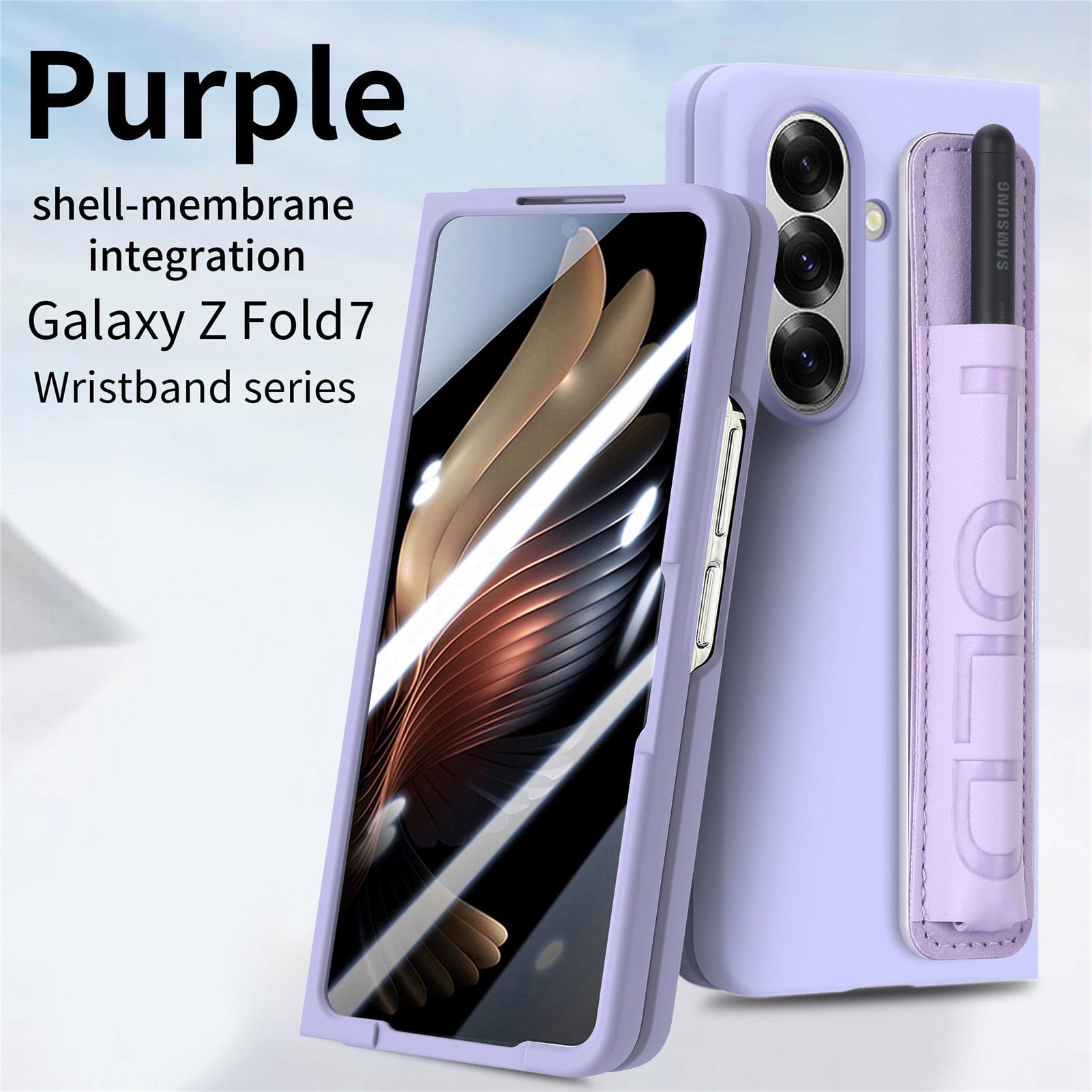 Dteck - Shockproof Wristband Phone Case for Samsung Galaxy Z Fold7 with Screen Protector, Slim Hard PC TPU Full Protective Cover - Purple price history on PriceWatchPro