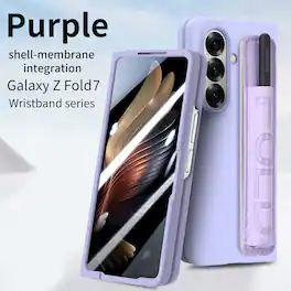 Dteck - Shockproof Wristband Phone Case for Samsung Galaxy Z Fold7 with Screen Protector, Slim Hard PC TPU Full Protective Cover - Purple
