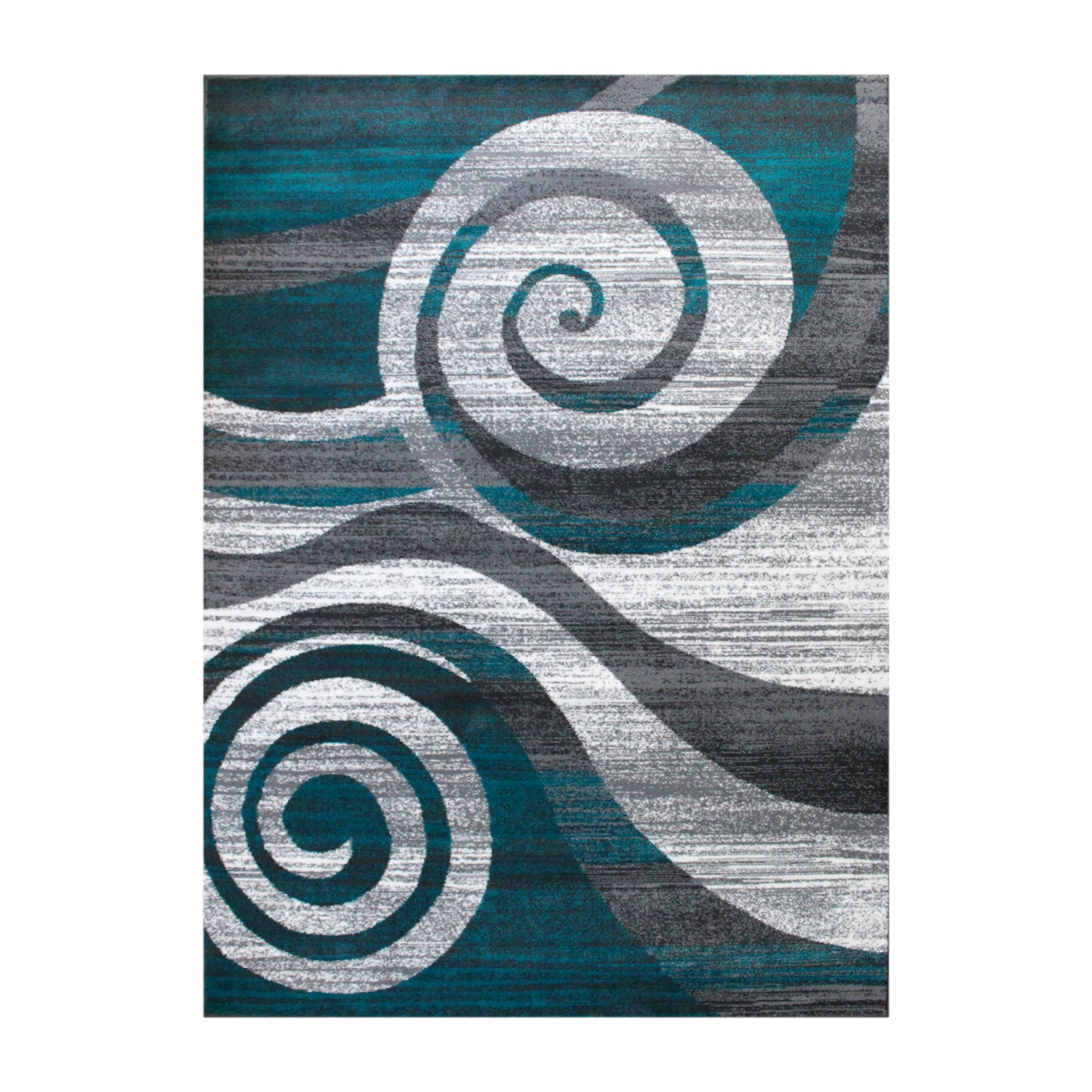 Alt View 1. Emma + Oliver - Aeris Contemporary Swirl Plush Pile Accent Rug with Scraped Effect and Jute Backing - Turquoise.