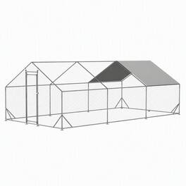 RYHNUYNE - Large Metal Chicken Coop, Walk-in Chicken Run, Galvanized Wire Poultry Cage with Waterproof & Anti-UV Cover