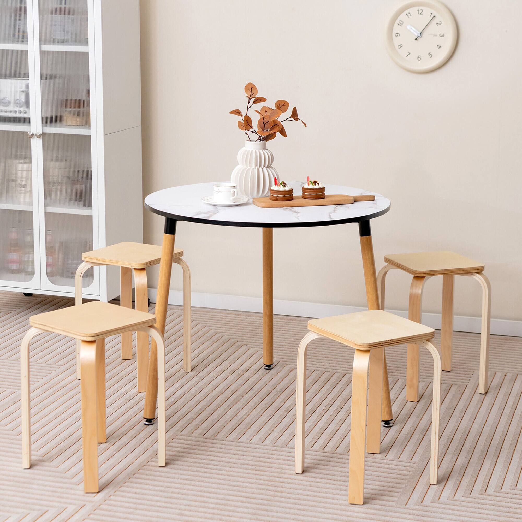 Alt View 2. Gymax - Gymax 4 Set Square Backless Stools w/ Rounded Corners & Anti-slip Felt Mats Wooden - Natural.