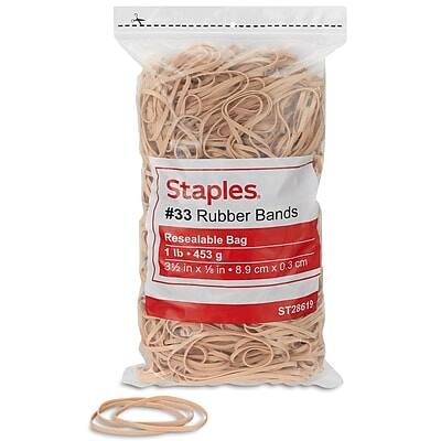 Staples
#33 Rubber Bands
Reealable Bag
1 lb - 453 g
3/4 in x 1/8 in x 8.9 cm x 0.3 cm
ST28619