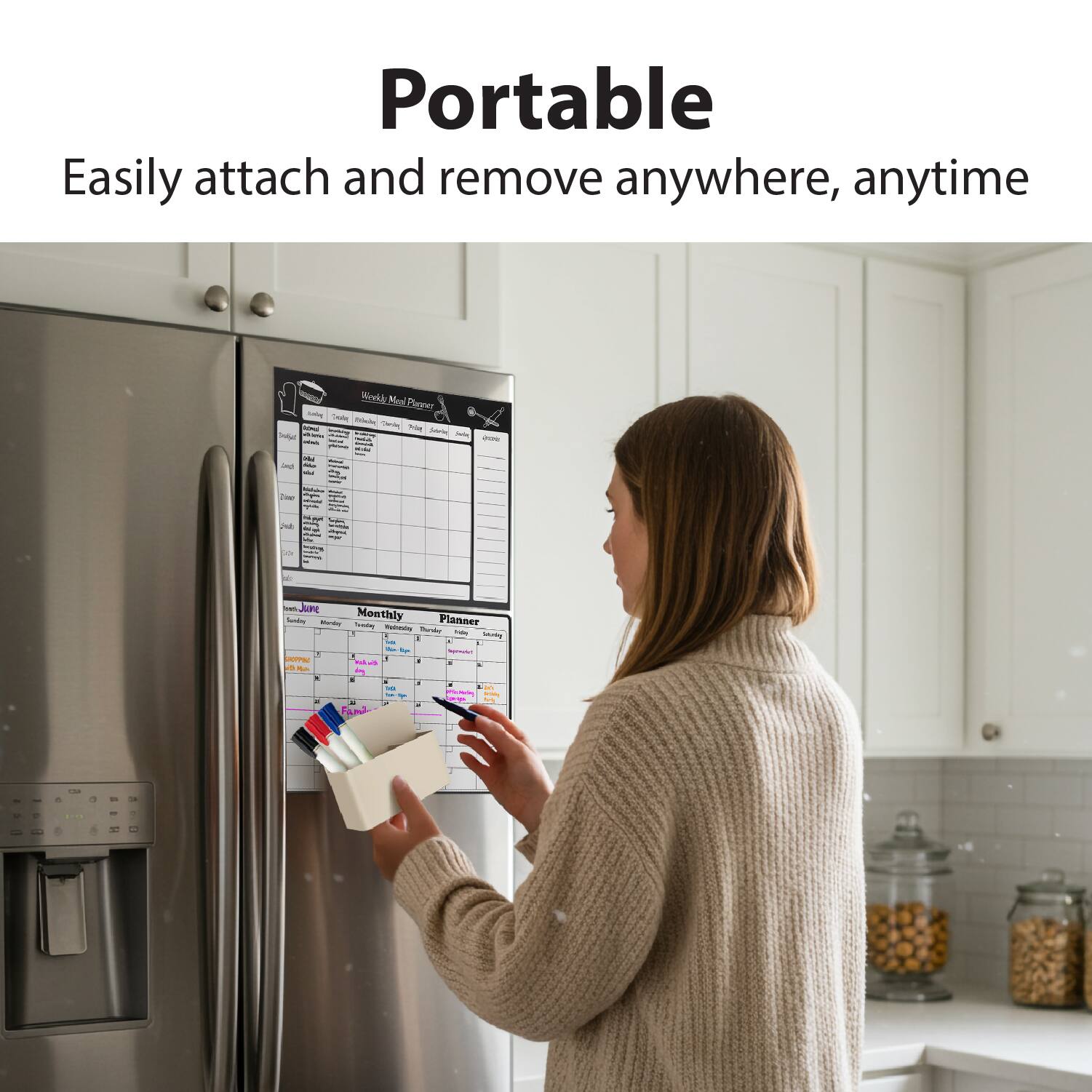 Portable  
Easily attach and remove anywhere, anytime  

Minkl N Pleur A - aue - oic T I P  
~ - - C - I - - - - i / - - : - -- : I - : ~ P - :  a - 1 - - i - - - - 2 Sa I M - June -a Monthly Planner - fas - -dde - ety a - - - - - . . m - . - 1 - d - . . - - I -eie