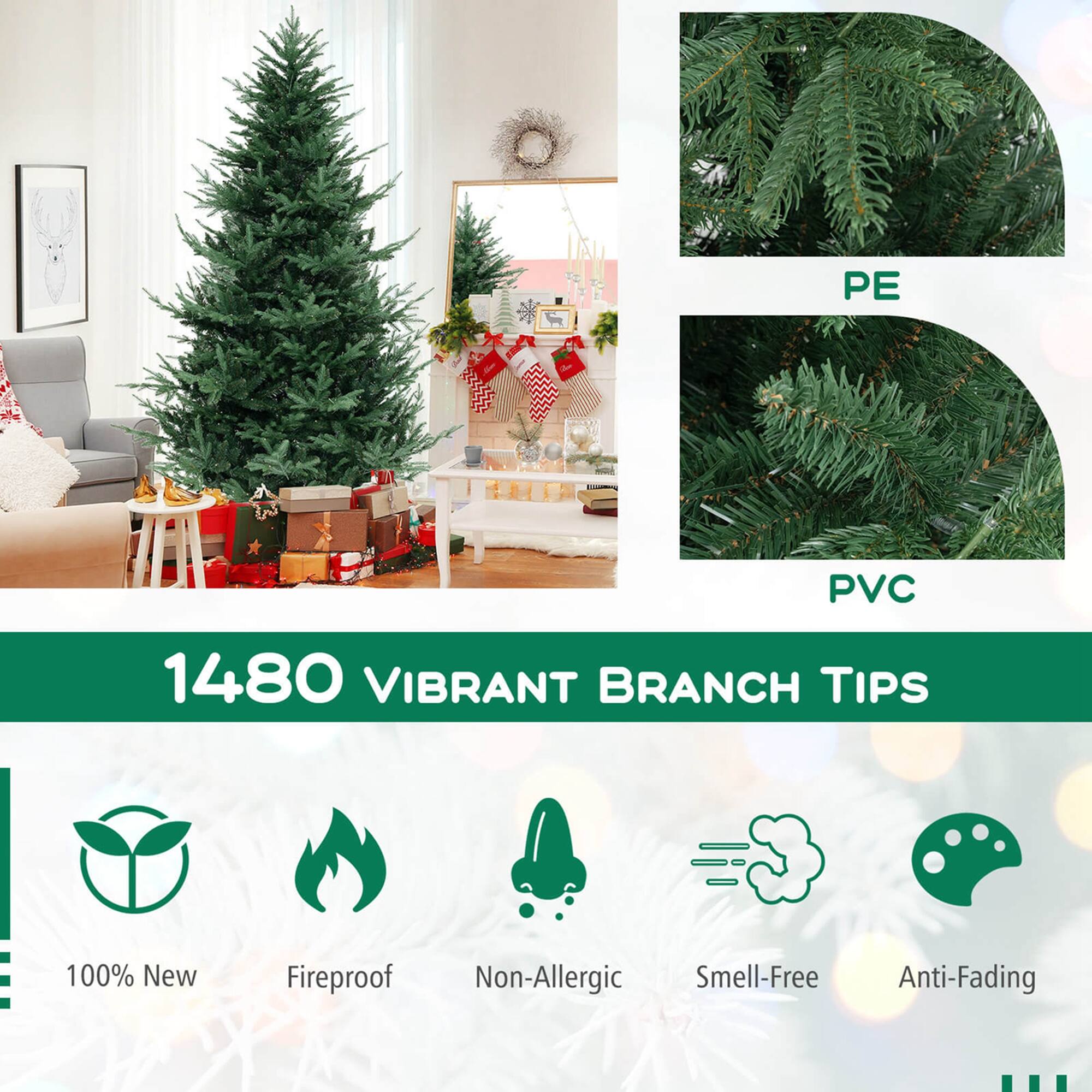 PE PVC  
1480 Vibrant Branch Tips  
100% New  
Fireproof  
Non-Allergic  
Smell-Free  
Anti-Fading