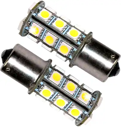Front. HQRP - HQRP 2-Pack BA15s LED Bulbs Cool White 6300-7000K for John Deere AD2062R LA115 D130 X300 Gator.