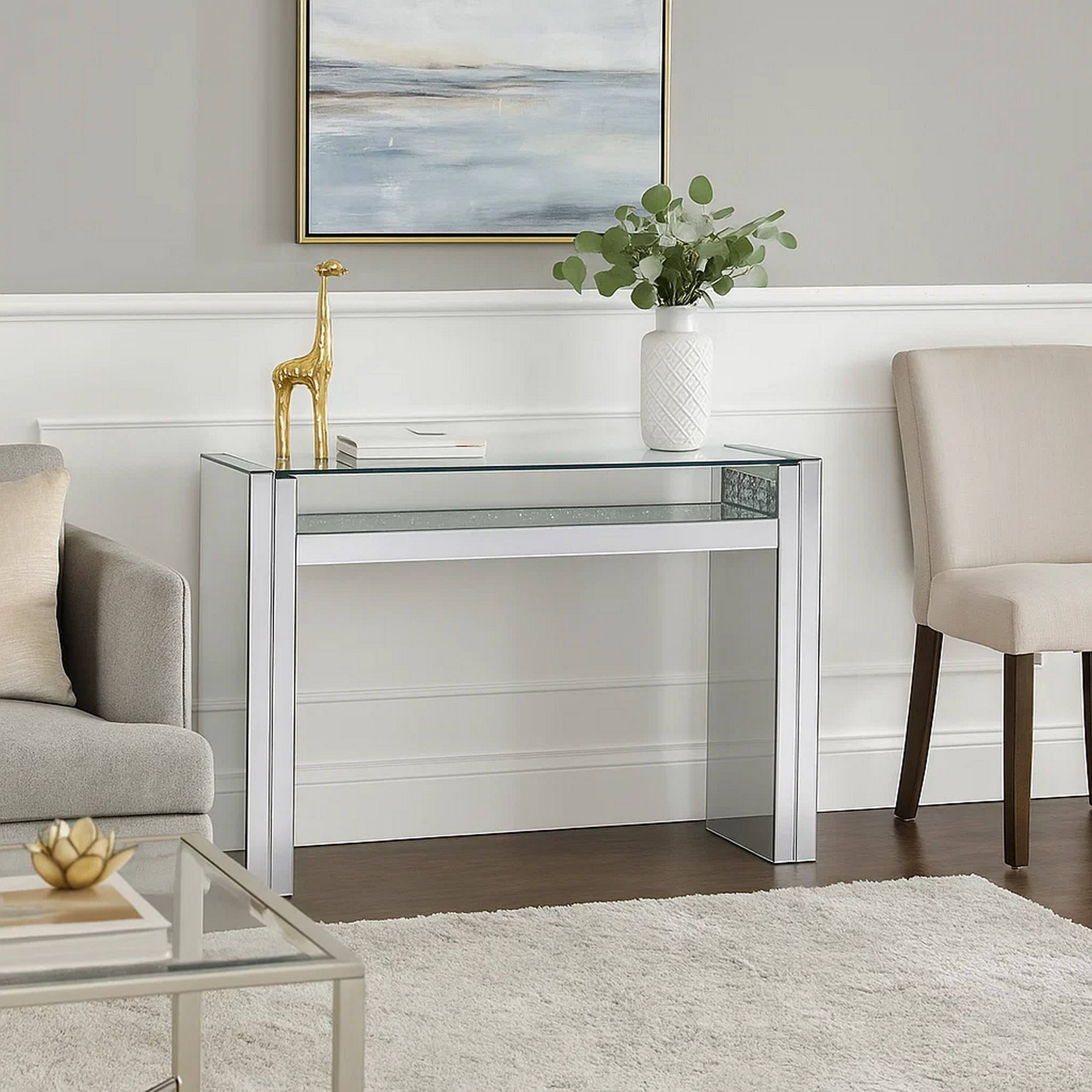 Alt View 5. Manhattan Lane - Wood and Mirror Sofa Table with Studded Faux Crystals, Clear - Clear.