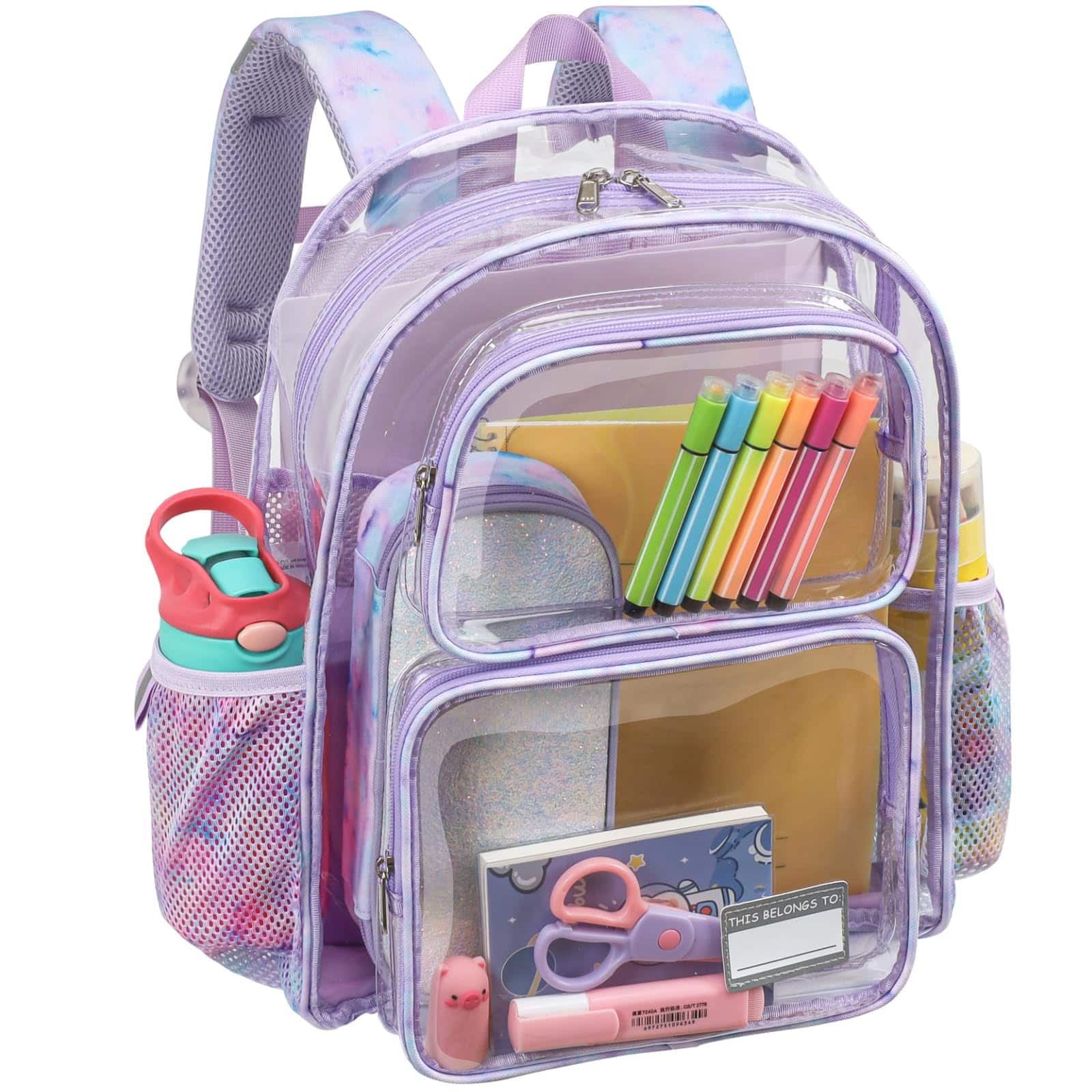 Stamp n Camp - Clear Backpack For 15 Inch With Lunch Bag Heavy Duty Bookbag School See Through Transparent Aged 3 To 8 Black - 1pcs, A-purple Tie-dye-Backpack