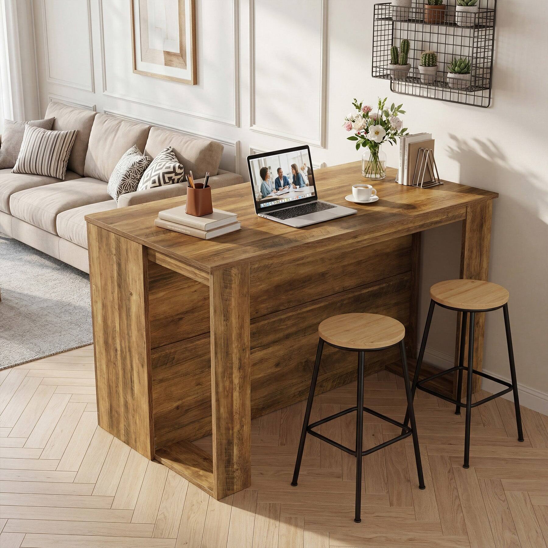 Alt View 4. Tribesigns - Kitchen Island with Engineered Wood Construction, Storage Shelves and Adjustable Feet for Kitchen - Brown.