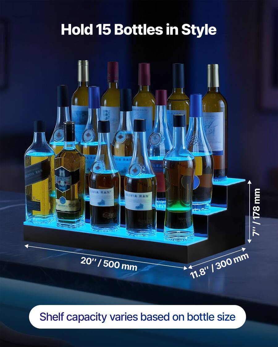 Phones Led Wine Rack VEVOR LED Lighted Liquor Bottle Display,3Tiers 20Inches Whiskey Rack ...