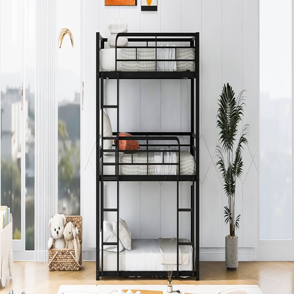 Alt View 1. Loheer - Loheer Metal Triple Bunk Bed Twin Over Twin Over Twin Black Heavy Duty Space Saving Frame - Black.