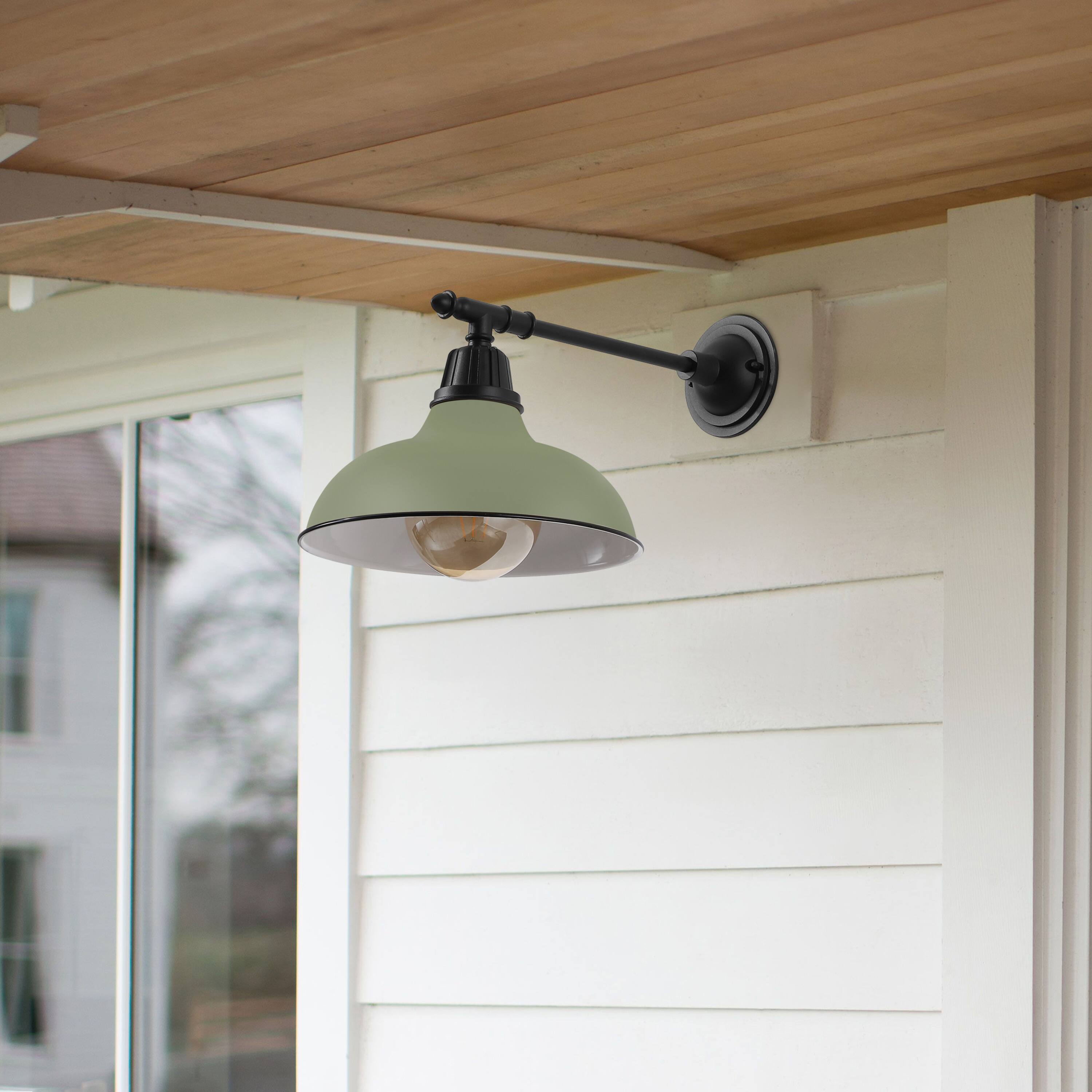 Alt View 8. Jonathan Y - Wallace 12.25" 1-Light Farmhouse Indoor/Outdoor Iron LED Victorian Arm Outdoor Sconce, Matte Olive Green/Black - Matte Olive Green/Black.