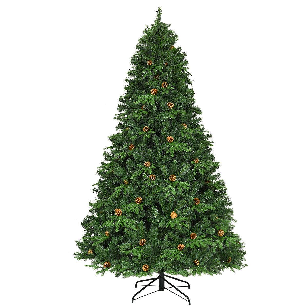 Alt View 9. Gymax - Gymax Pre-Lit 7.5' Artificial Christmas Tree Hinged LED Lights Pine Cones Metal Stand - green.