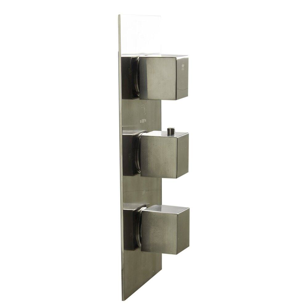 Left. Alfi - Brushed Nickel Concealed 4-Way Thermostatic Valve Shower Mixer /W Square Knobs - Silver.