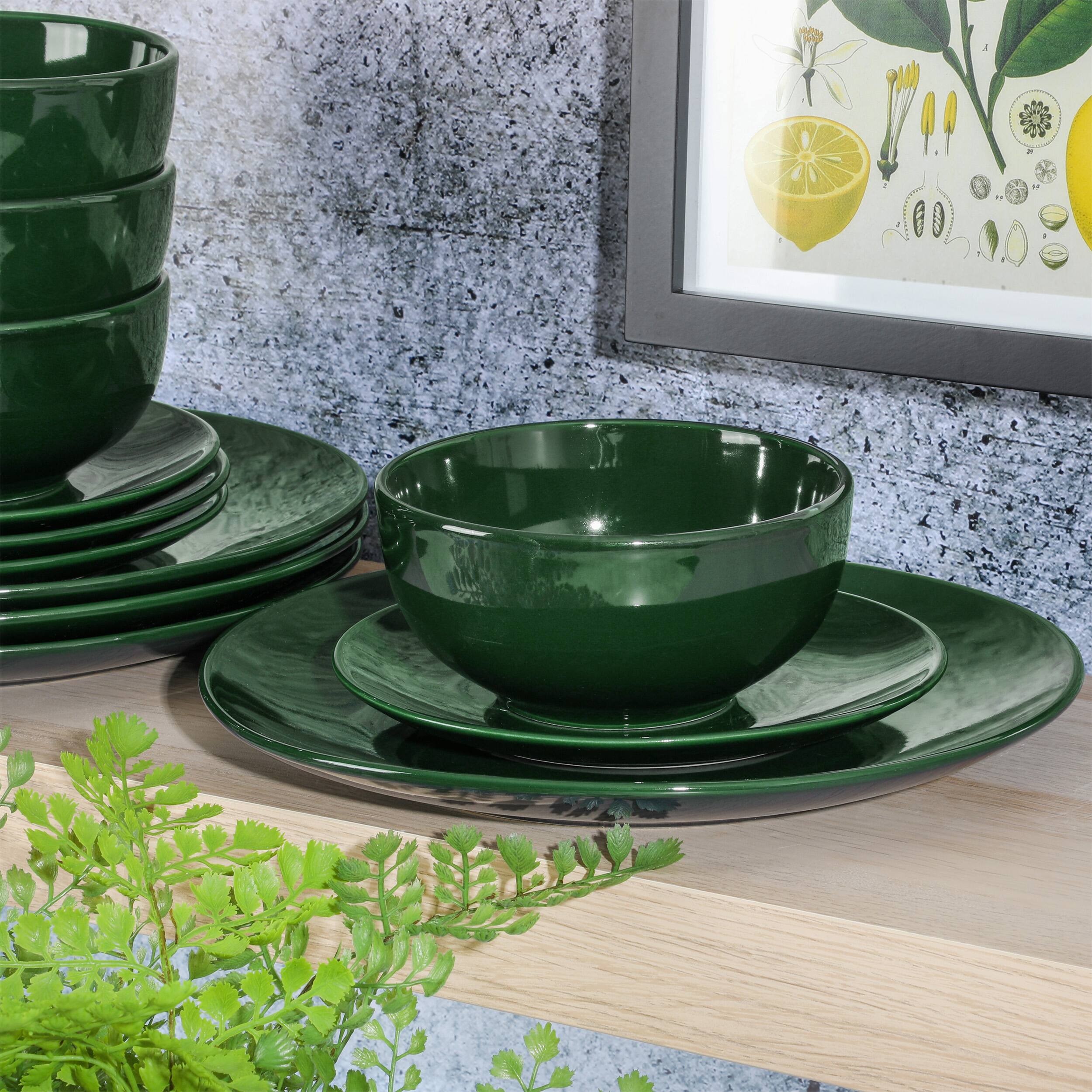 Alt View 7. Gibson - Simply Essential Coupe 12 Piece Round Stoneware Dinnerware Set in Hunter Green - Green.