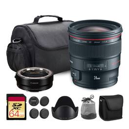 Canon - EF 24mm f/1.4L II Lens EF-EOS R Adapter Bundle - Black