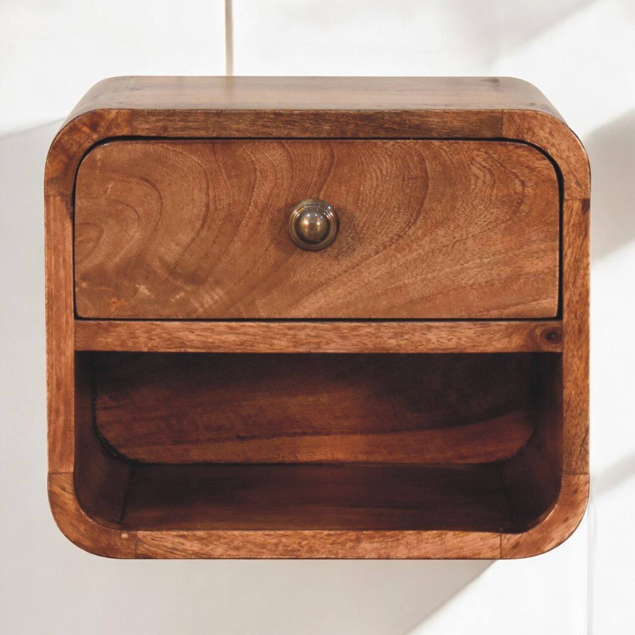 Alt View 6. Artisan Furniture - Artisan Furniture Solid Wood Mini Honey Caramel Wall Mounted Bedside with Open Slot, 1 Drawer, Brown - Brown.