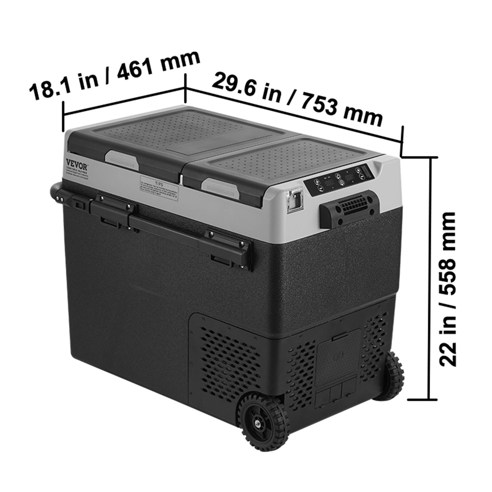 18.1 in / 461 mm
29.6 in / 753 mm
22 in / 558 mm
VEVOR TIPS