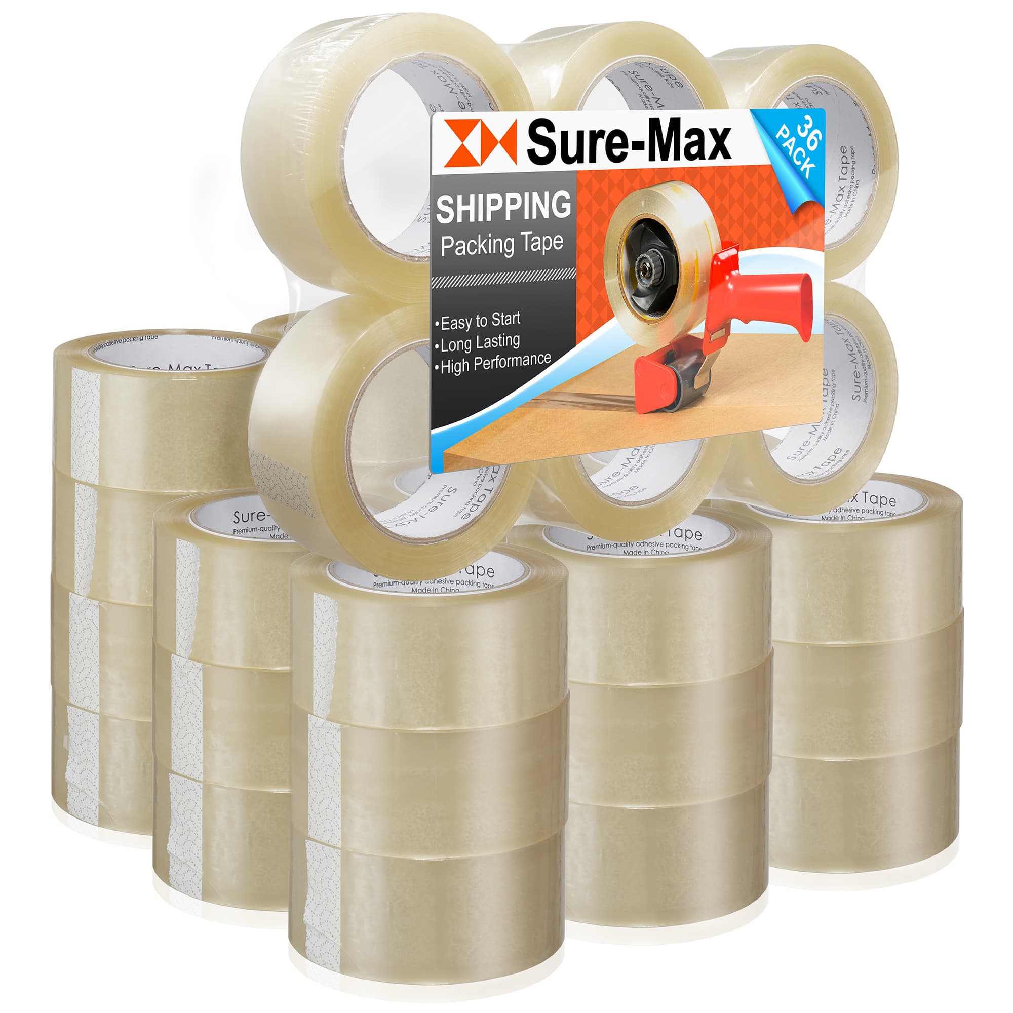 Sure-Max - Premium Carton Packing Tape 1.8 mil 330 Feet (110 yards) - Clear