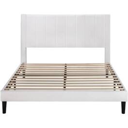 Hivvago - Full size Velvet Upholstered Platform Bed Frame with Wingback Headboard - White