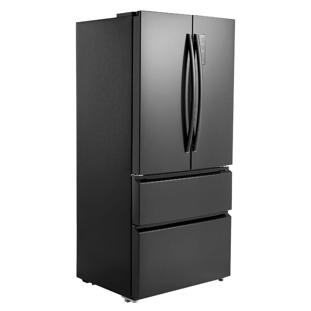 Loheer - 18.9 Cu. Ft. French Door Refrigerator, Counter Depth Bottom Freezer Fridge, Frost-Free Kitchen Fridge - Black