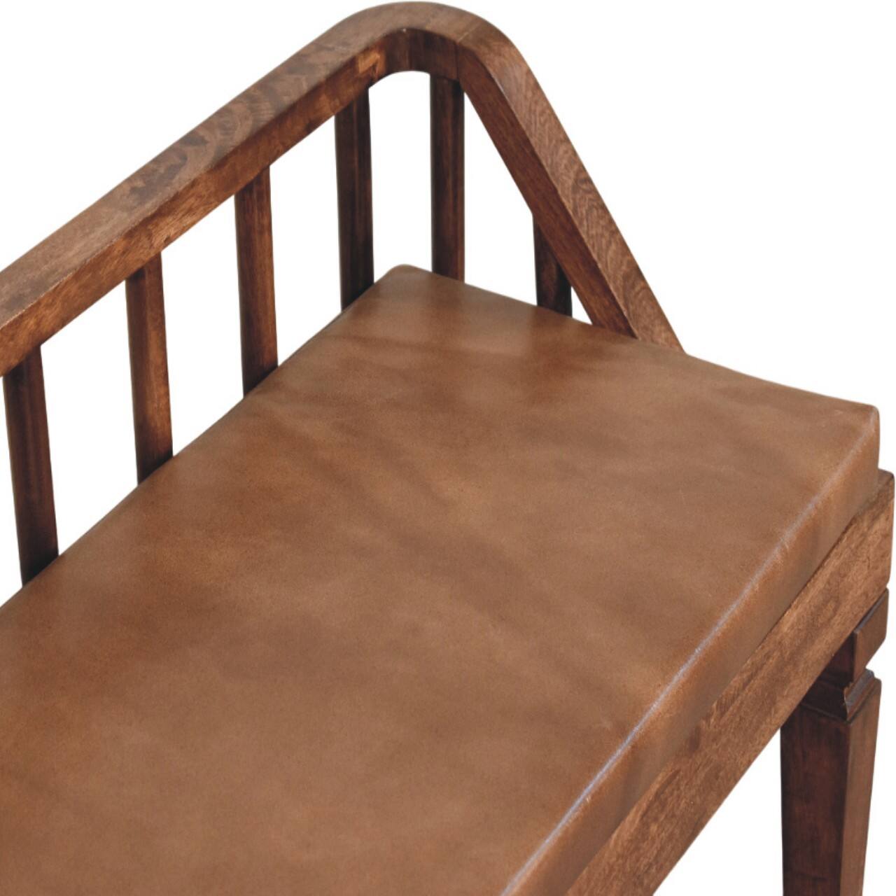 Alt View 1. Artisan Furniture - Artisan Furniture Solid Wood Bordeaux Leather Bench, Brown - Brown.