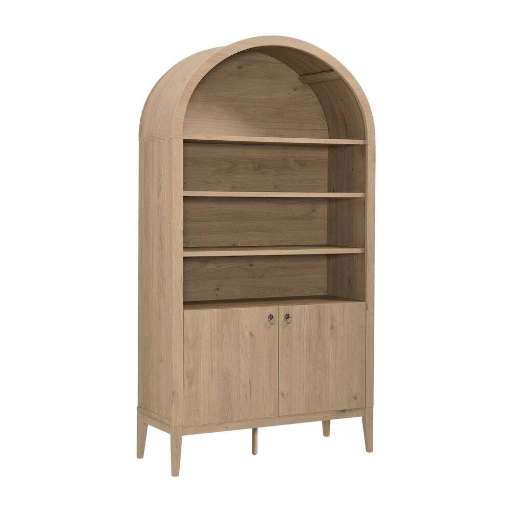 Front. FurniFact - Brown display cabinet, arched design, engineered wood construction, versatile - Brown.