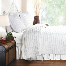 Hivvago - Twin Oversized 3-Piece Quilt Set 100% Cotton Ruffles Pre-Washed - White