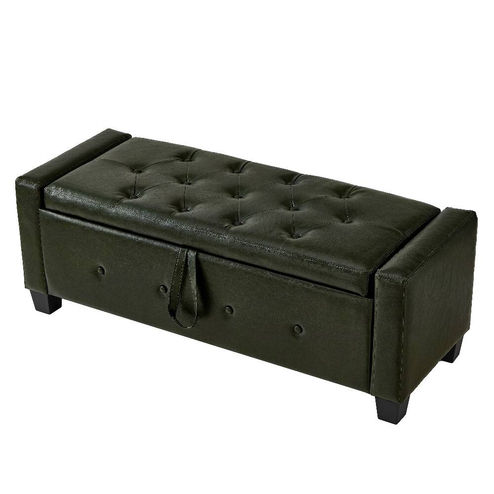 Alt View 8. Ropilly - Ropilly 48 Inch Dark Green Tufted Faux Leather Storage Ottoman Bench Entryway Shoe Bench - Dark Green.