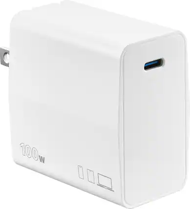 Front. Insignia™ - 100W USB-C GaN Wall Charger for MacBook Pro, MacBook Air, iPads, Galaxy tablets, and other USB-C laptops and Devices - White.