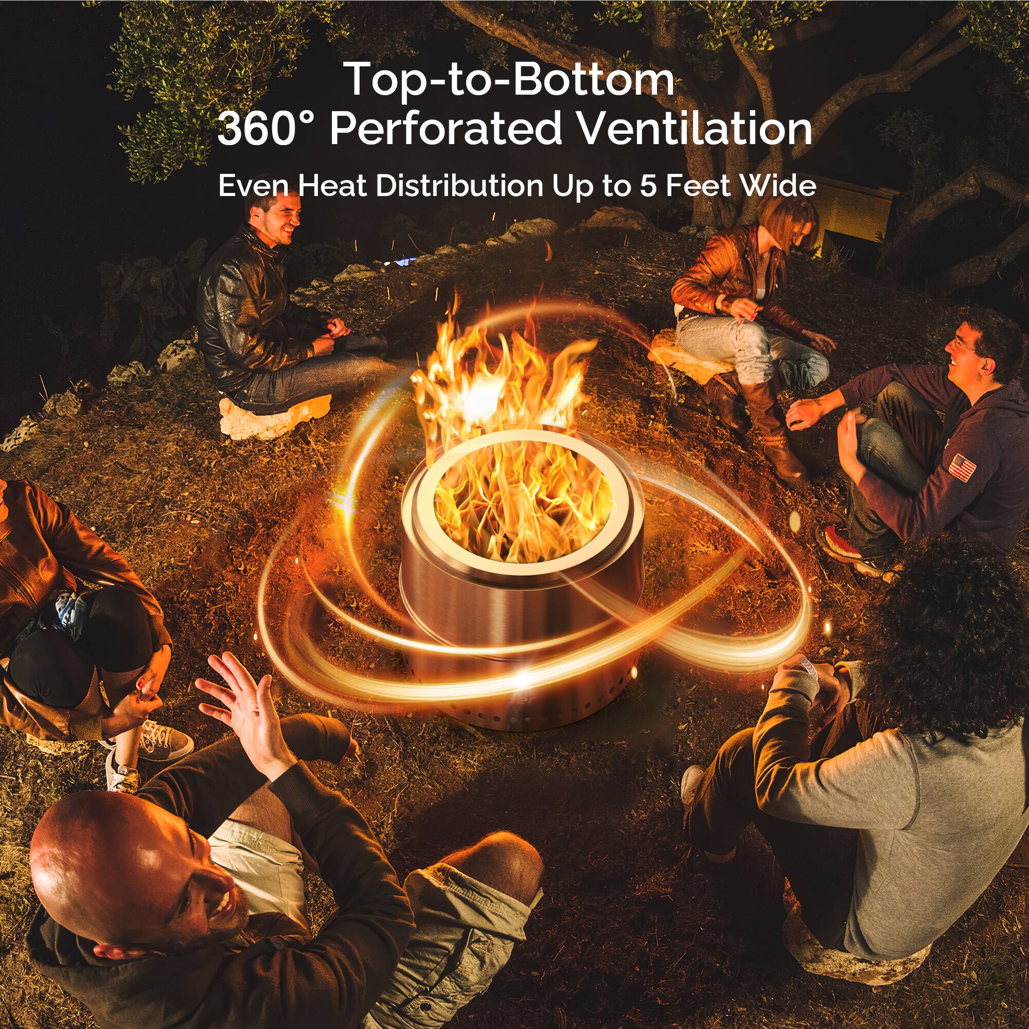 Top-to-Bottom 360° Perforated Ventilation  
Even Heat Distribution Up to 5 Feet Wide