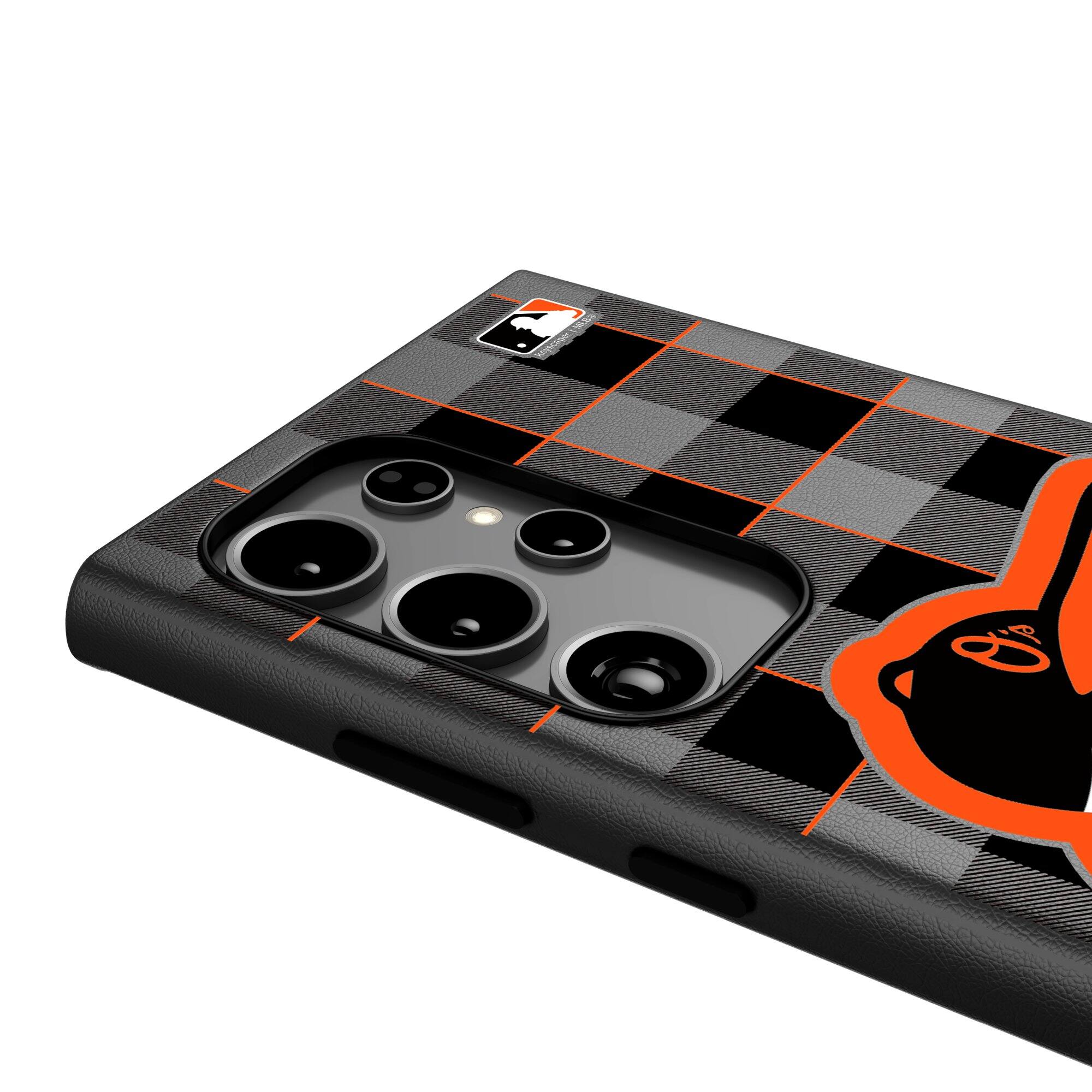 Alt View 3. Keyscaper - Baltimore Orioles Plaid Galaxy Magnetic Bump Case - S24 Ultra - Black.