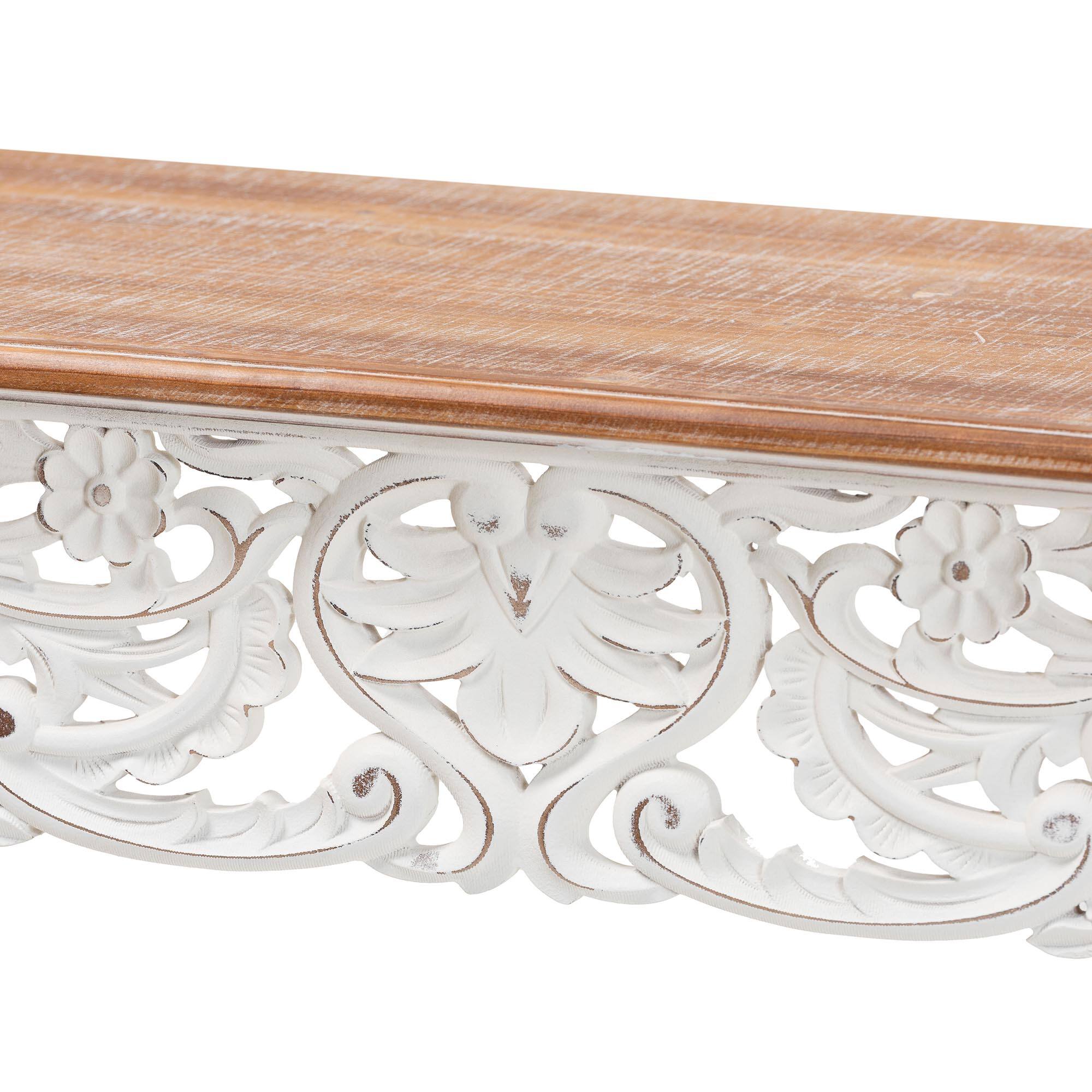 Alt View 1. Baxton Studio - Riquin Distressed Wood Console Table - Carved Wood Accent Table with Floral Motif and Two-Tone Finishing - Natural Brown/White.