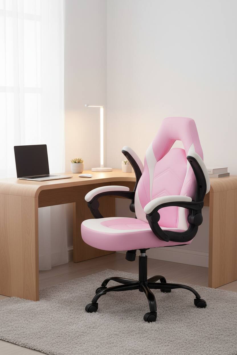 Alt View 5. AOITUN - Ergonomic Pink Gaming Desk Chair for Daily Comfort - Ideal for Dorm or Home Office - White.