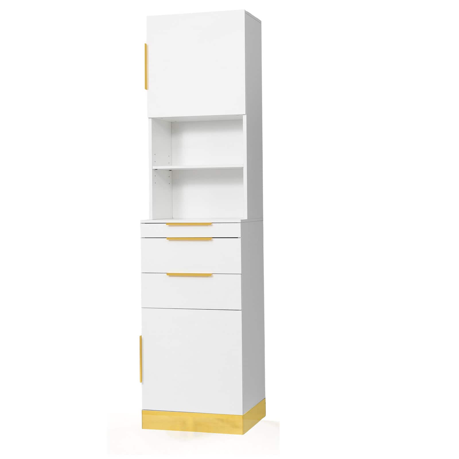 Winado - Salon Station Beauty Storage Cabinet with Drawers & Bottom Cabinet & Dryer Holders for Barbershop, Bathrooms or Bedrooms - White