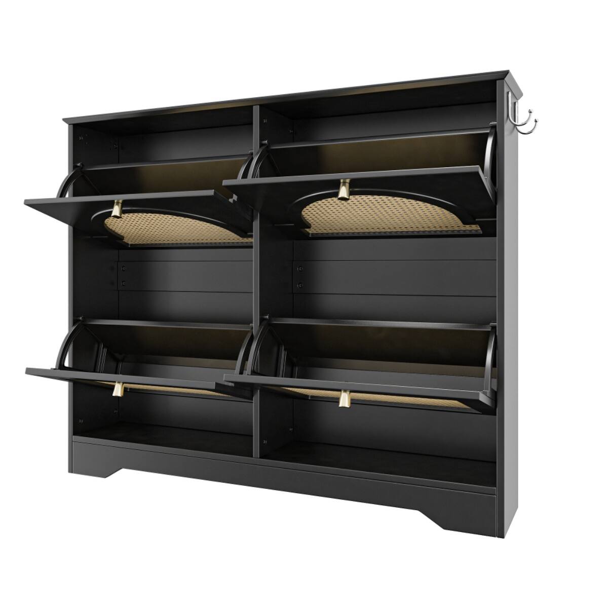 Alt View 6. HTUTWOO - Shoe Cabinet with 4 Rattan Doors & Anti-Tip Design - Entryway Freestanding Shoe Storage for Hallway, Living Room - Black.