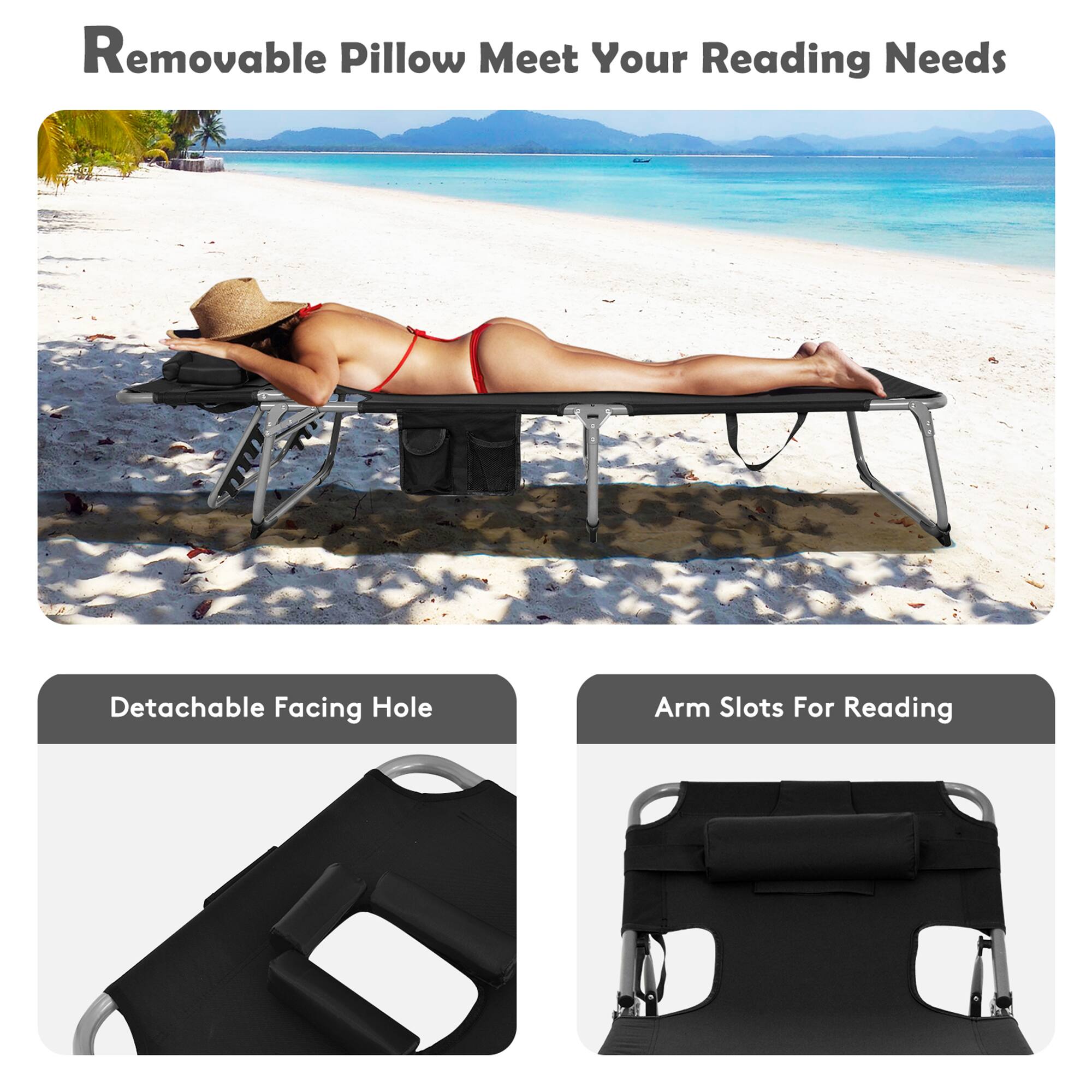 Removable Pillow Meet Your Reading Needs
Detachable Facing Hole
Arm Slots For Reading