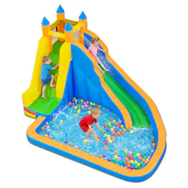 Costway - Inflatable Water Slide Mighty Bounce House Castle Moonwalk Splash Pool without Blower - Multicolor